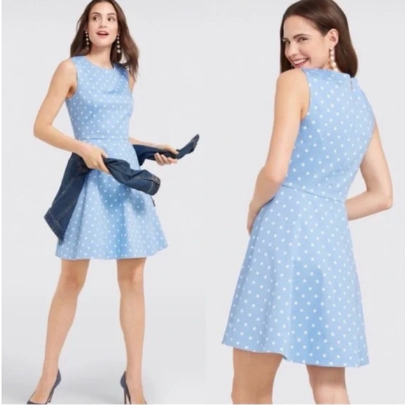Draper James | Blue and White Polka Dot Circle Skirt/Fit and Flare Dress | Sz 6 - Picture 2 of 6